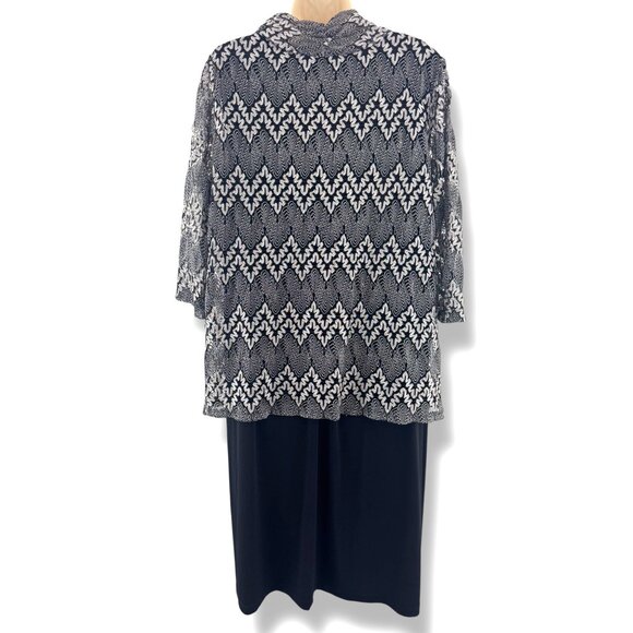 Black Silver Crocheted 1-Piece‎ Jacket Dress Size 18W 2X Mother Bride Groom Plus - Picture 4 of 9